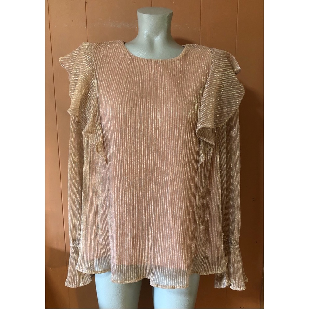 NWT Andree by Unit Blush Metallic Top with Ruffles L